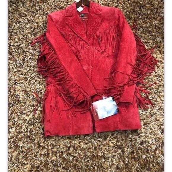 Marc Mattis, Unisex, Jacket genuine Leather,Red,Sz M, fringes, New with tags.!